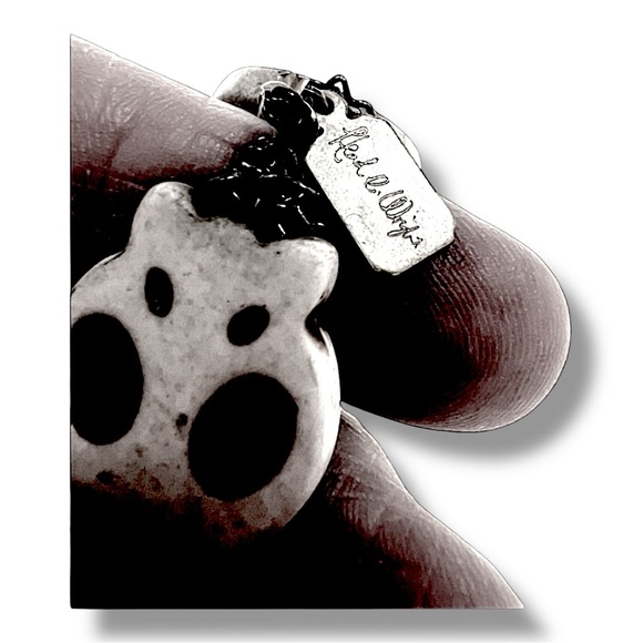 Signed Skull ivory color distressed stretch bracelet with mini chains - Picture 8 of 11